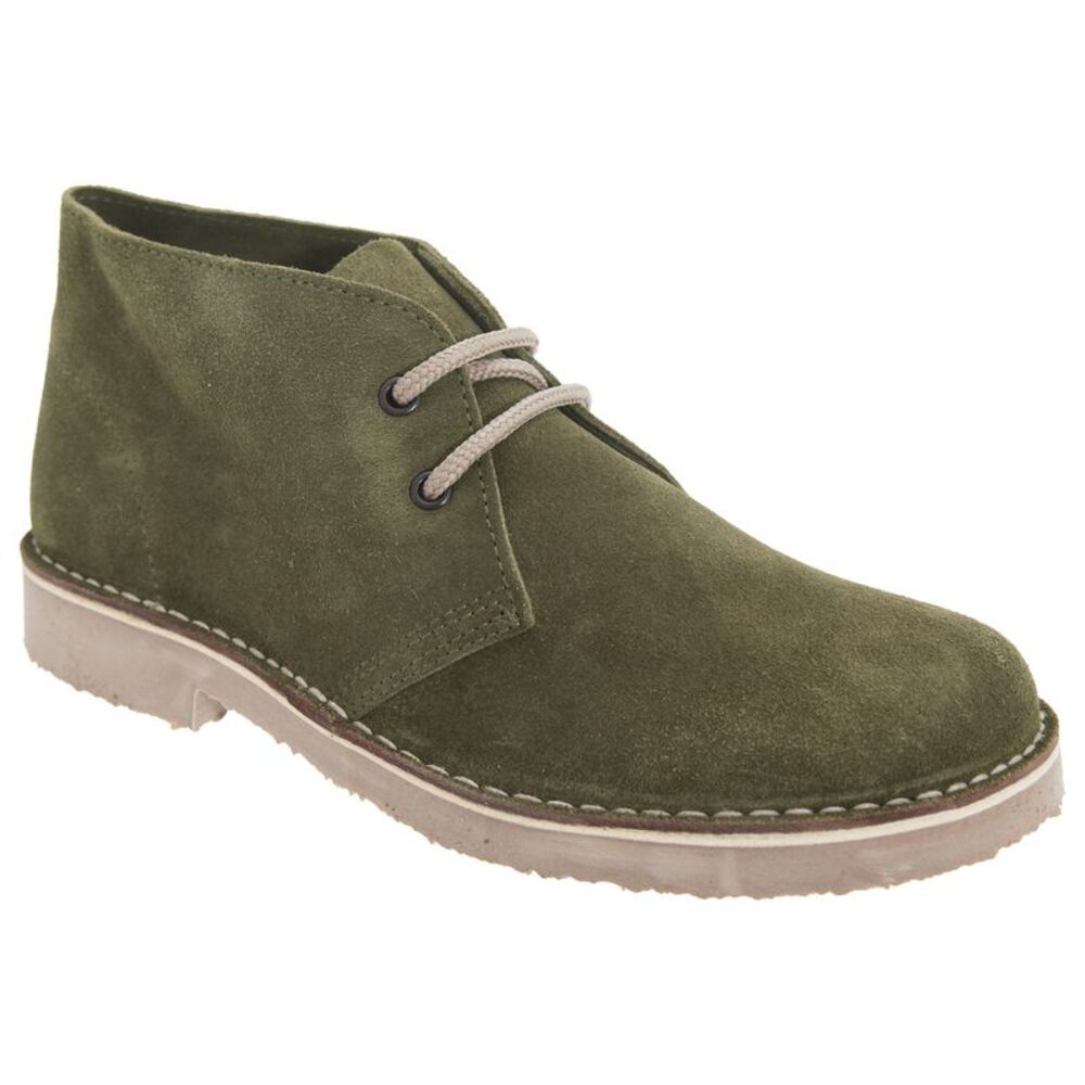 Roamers Womens/Ladies Real Suede Round Toe Unlined Desert Boots / Khaki